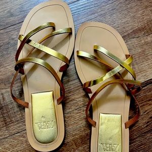 Zara strappy gold flat sandals